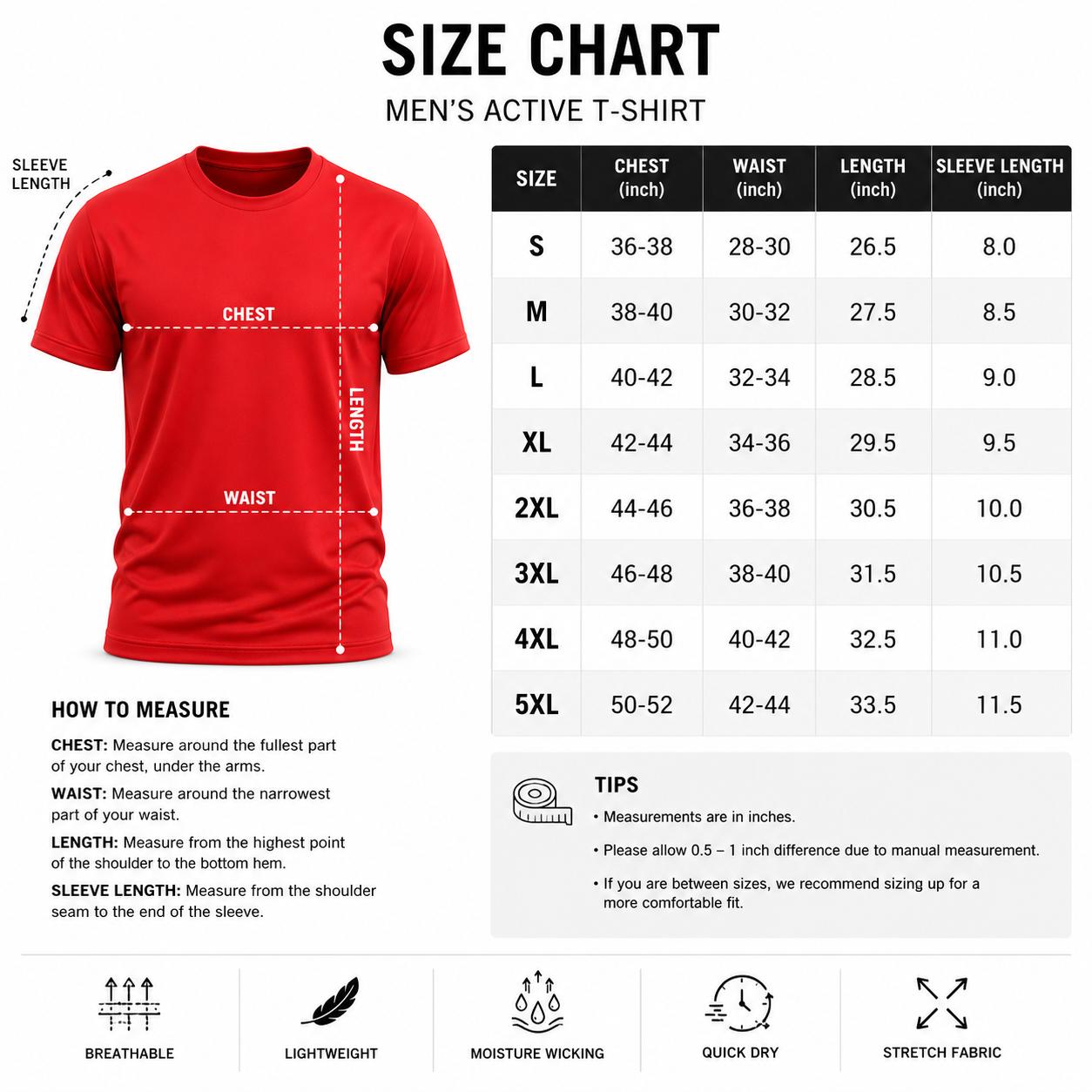 Unisex Sports T-Shirt — Red (Style 130-26)